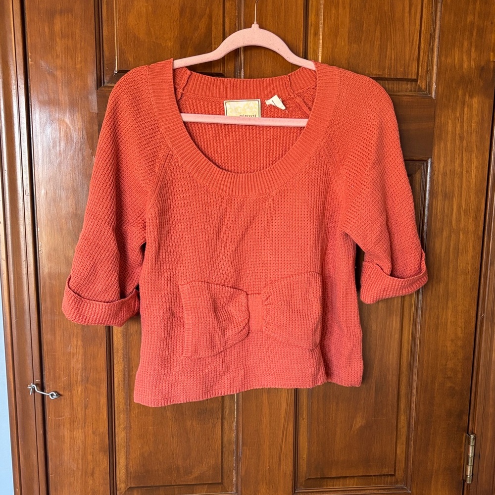 Anthropologie Guinevere Coral Sweater with Bow Detail Size Large